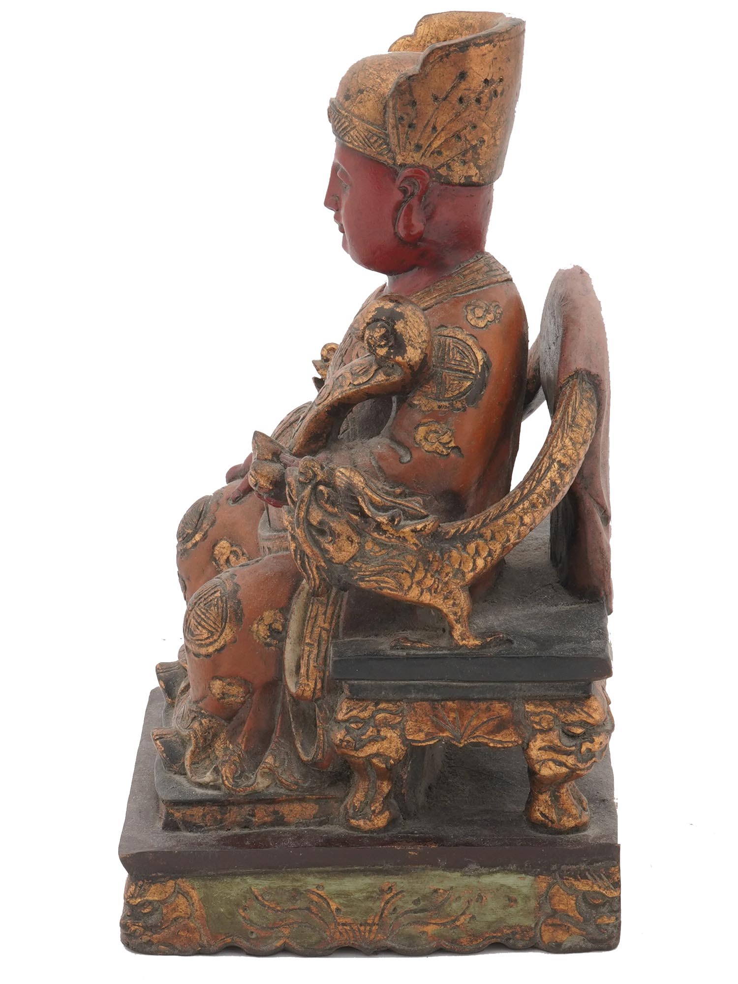 ANTIQUE CHINESE POLYCHROME WOOD FIGURE OF EMPEROR PIC-4